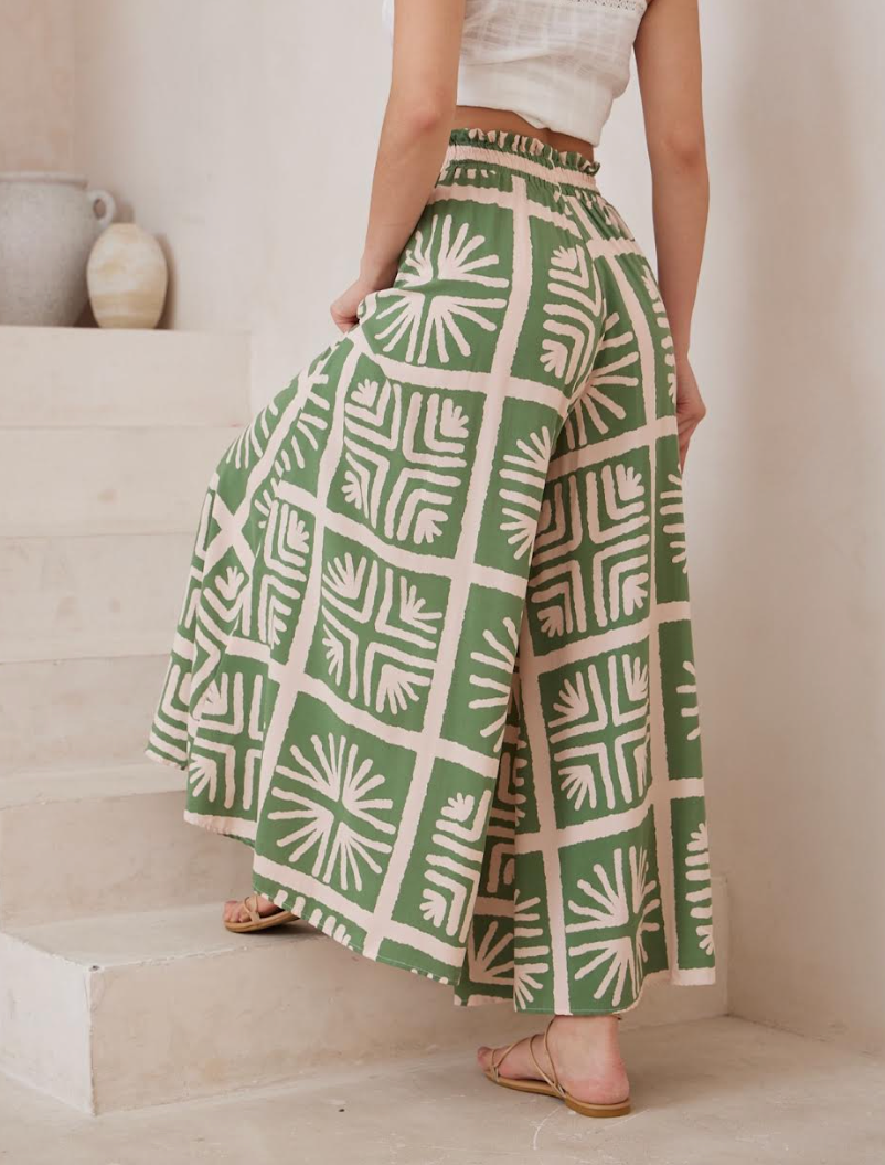 Customer Fave - Palazzo Pants - Green Tile print