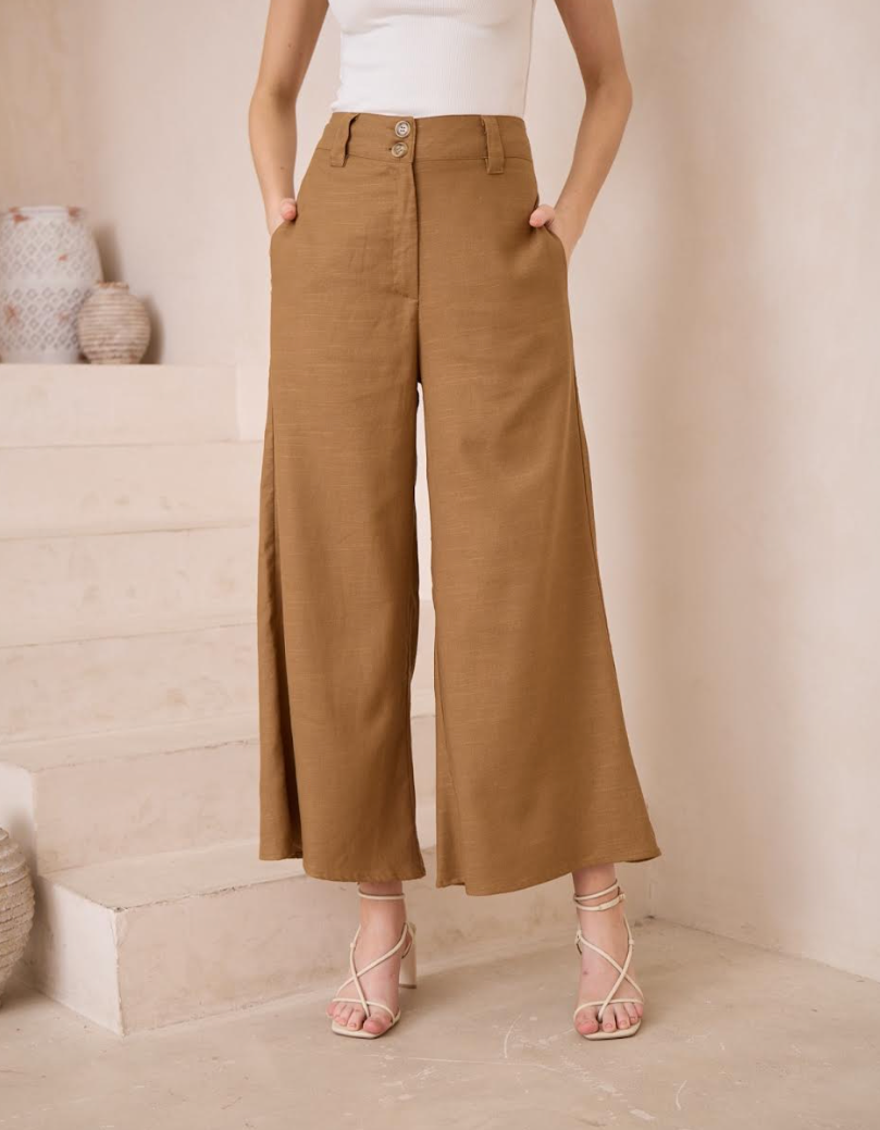 Linen Blend Pants - Tan