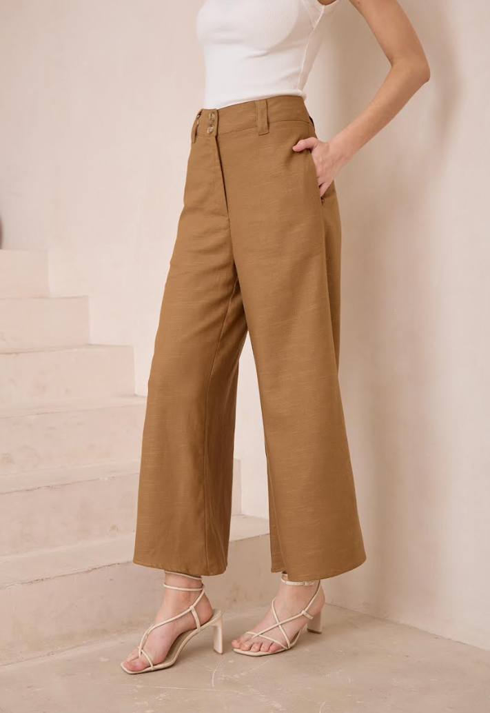 Linen Blend Pants - Tan