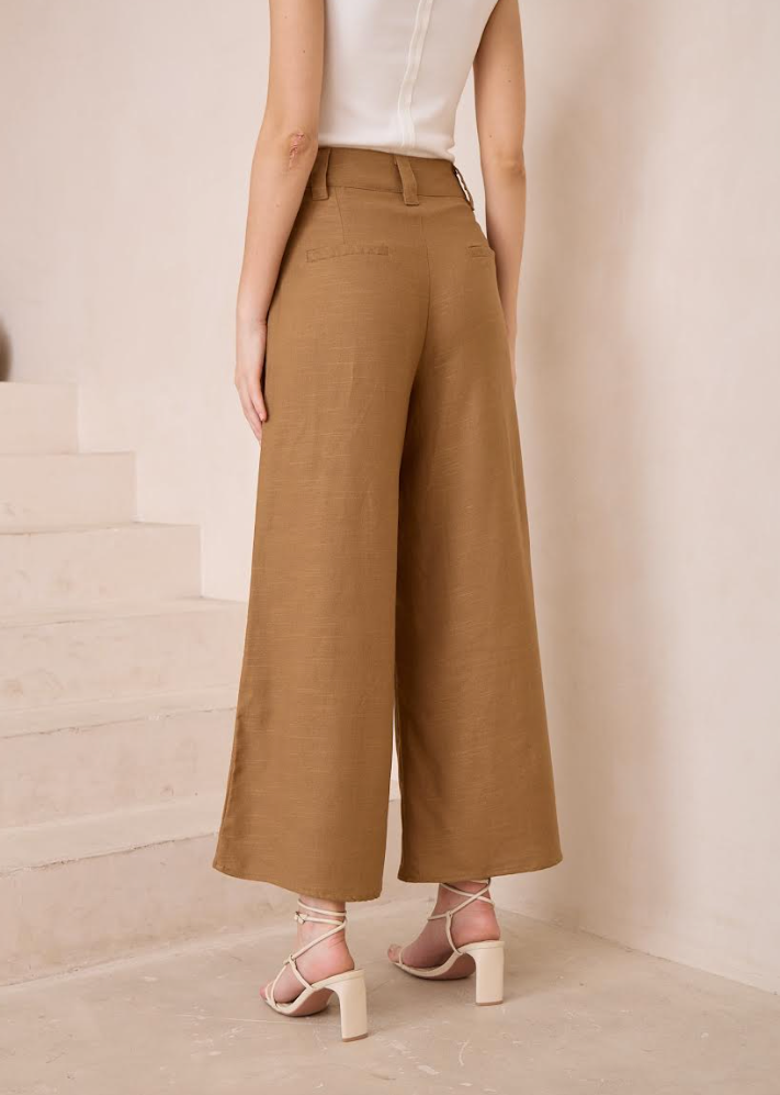 Linen Blend Pants - Tan