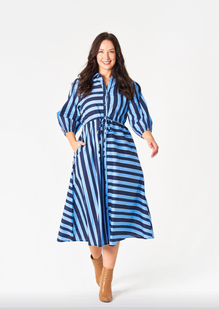 Boho Moss Midi Dress - Stripe Blue