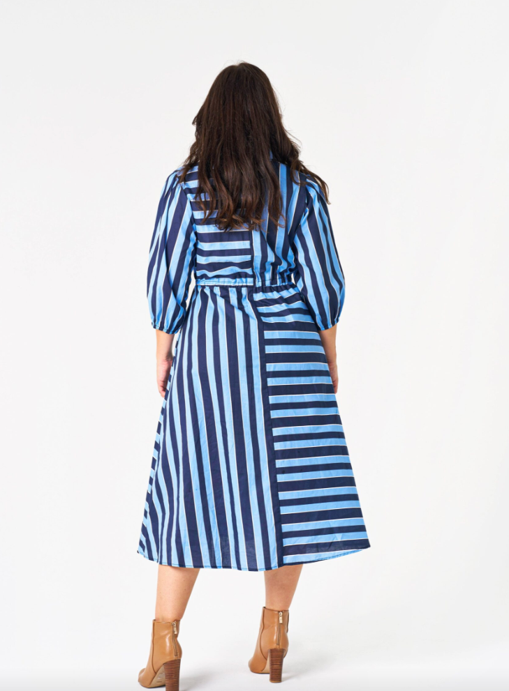 Boho Moss Midi Dress - Stripe Blue