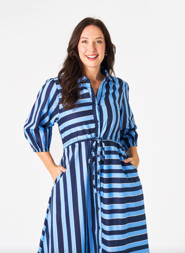 Boho Moss Midi Dress - Stripe Blue