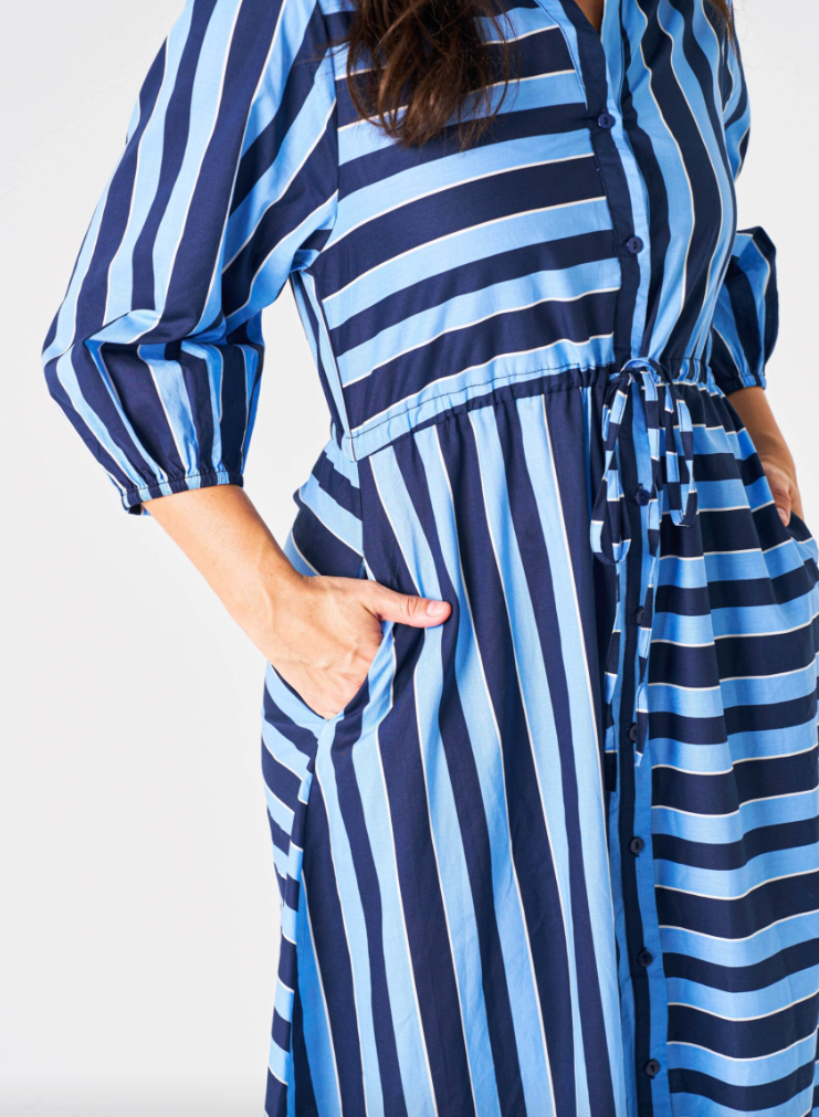 Boho Moss Midi Dress - Stripe Blue