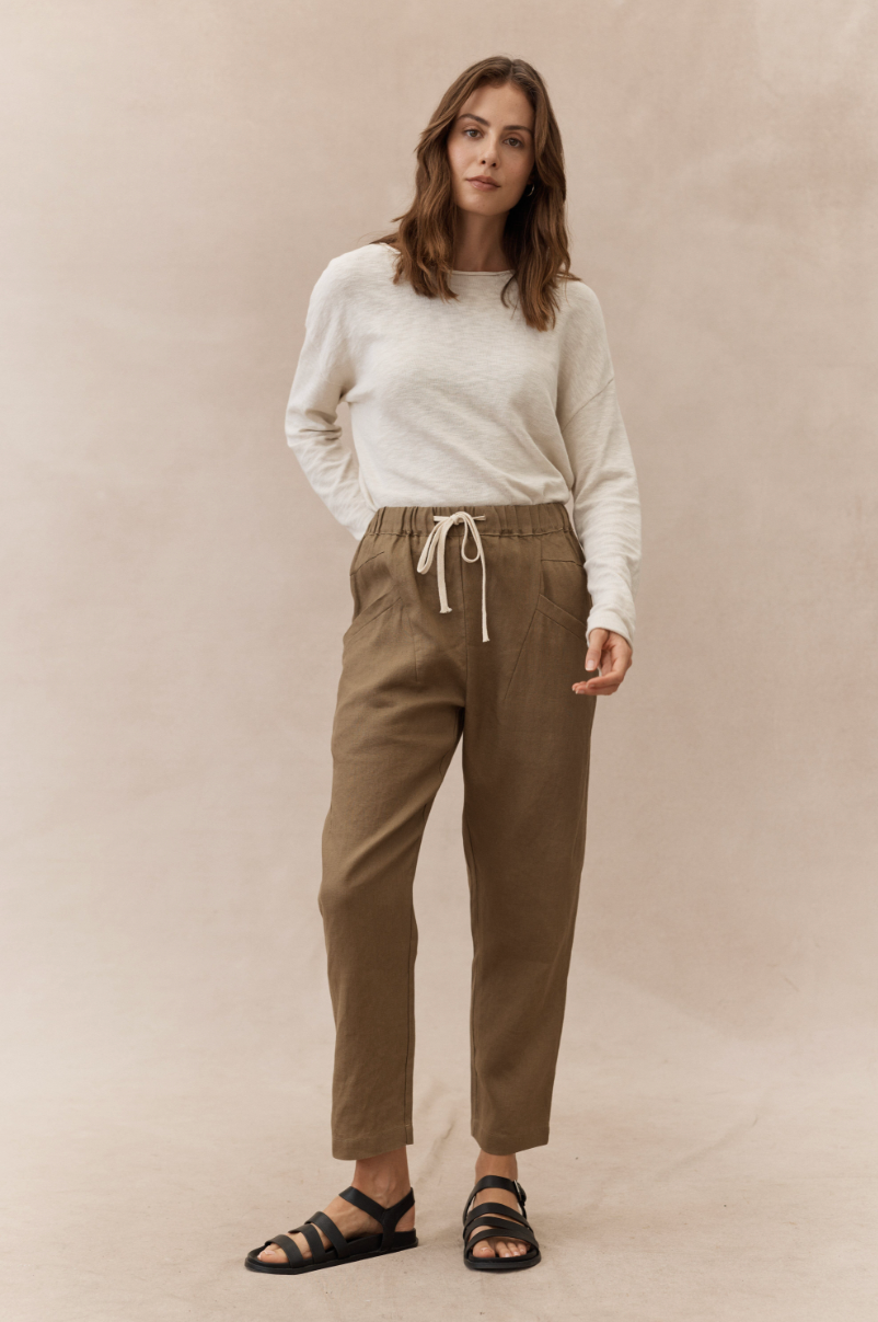 Little Lies Luxe Linen Jogger Pants - Walnut