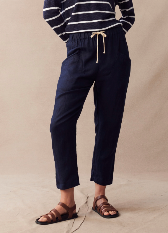 Little Lies Luxe Linen Jogger Pants - Navy Blue