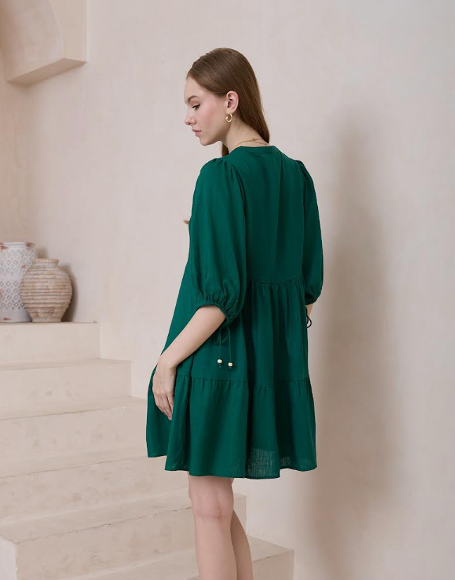 Customer fave Baby Doll Linen Dress - Emerald Green