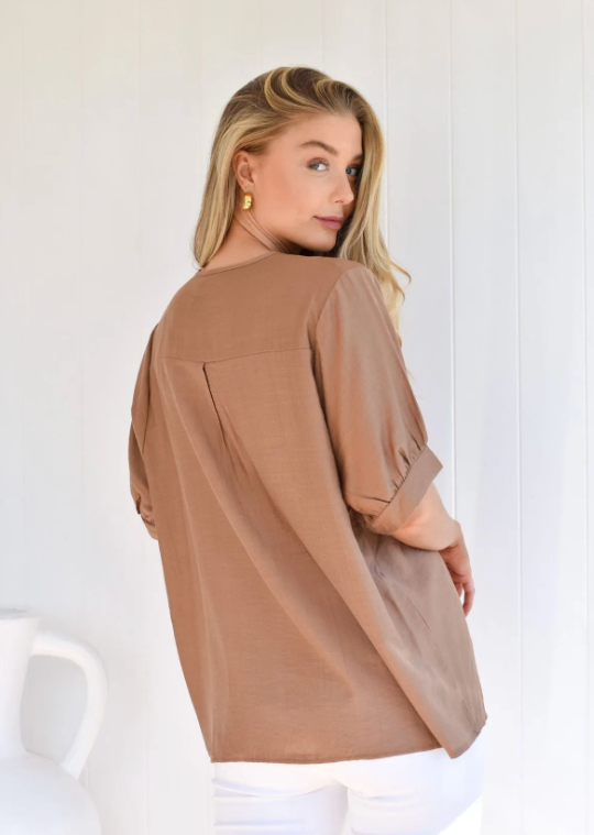 Embroidery Crepe Top - Tan