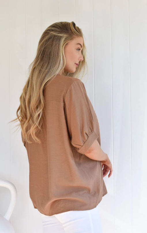 Embroidery Crepe Top - Tan