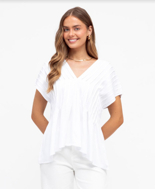 Pleat V neck Top - White