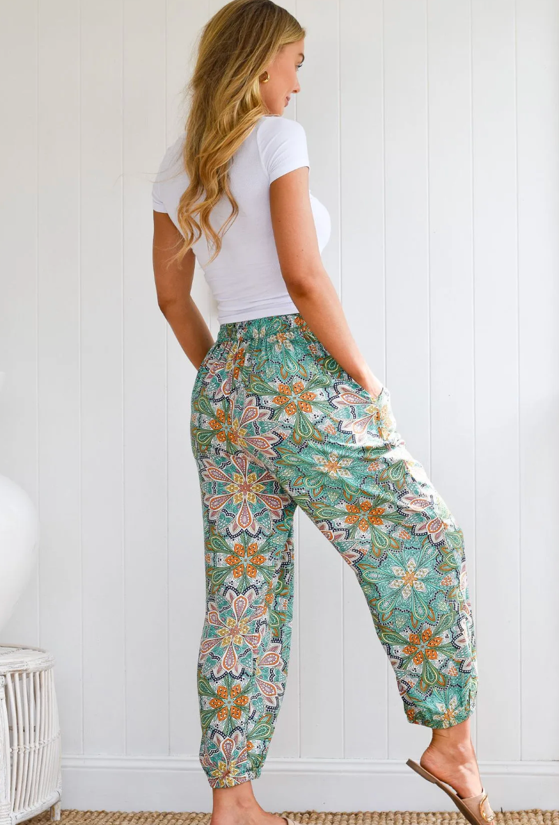 Floral Resort Pants - Green Multi