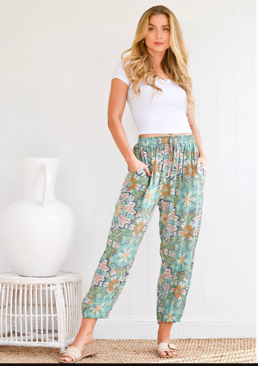 Floral Resort Pants - Green Multi