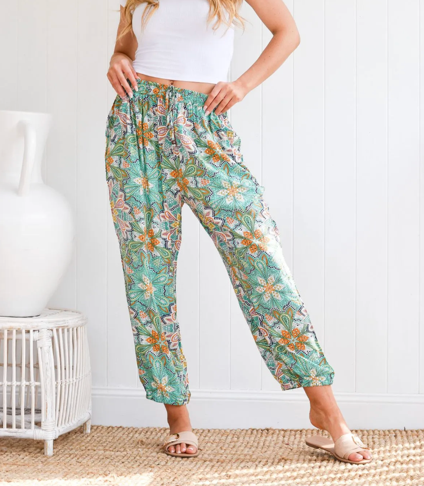 Floral Resort Pants - Green Multi