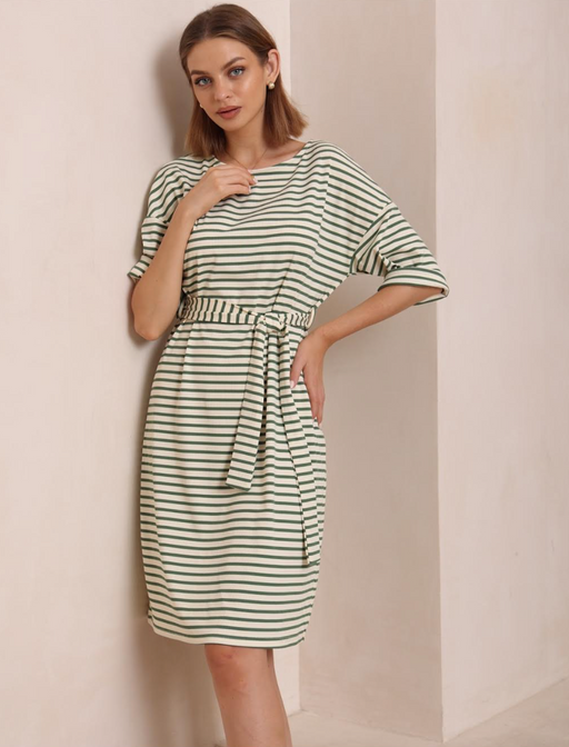 Holiday Stripe Dress - Green and Cream