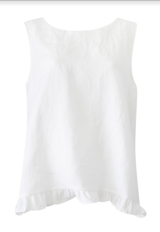 Frill hem Linen Top - White