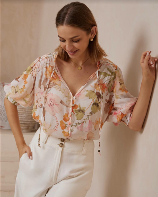 Balloon Sleeve Blouse - Pink Floral