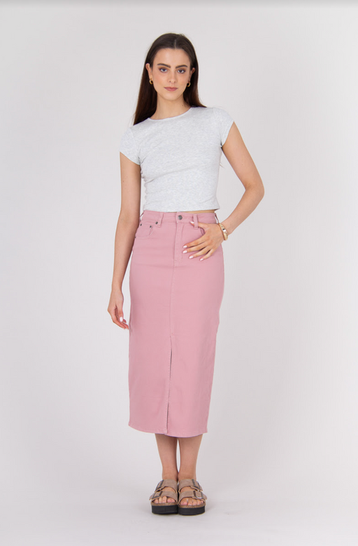 Denim Midi Skirt - Pink