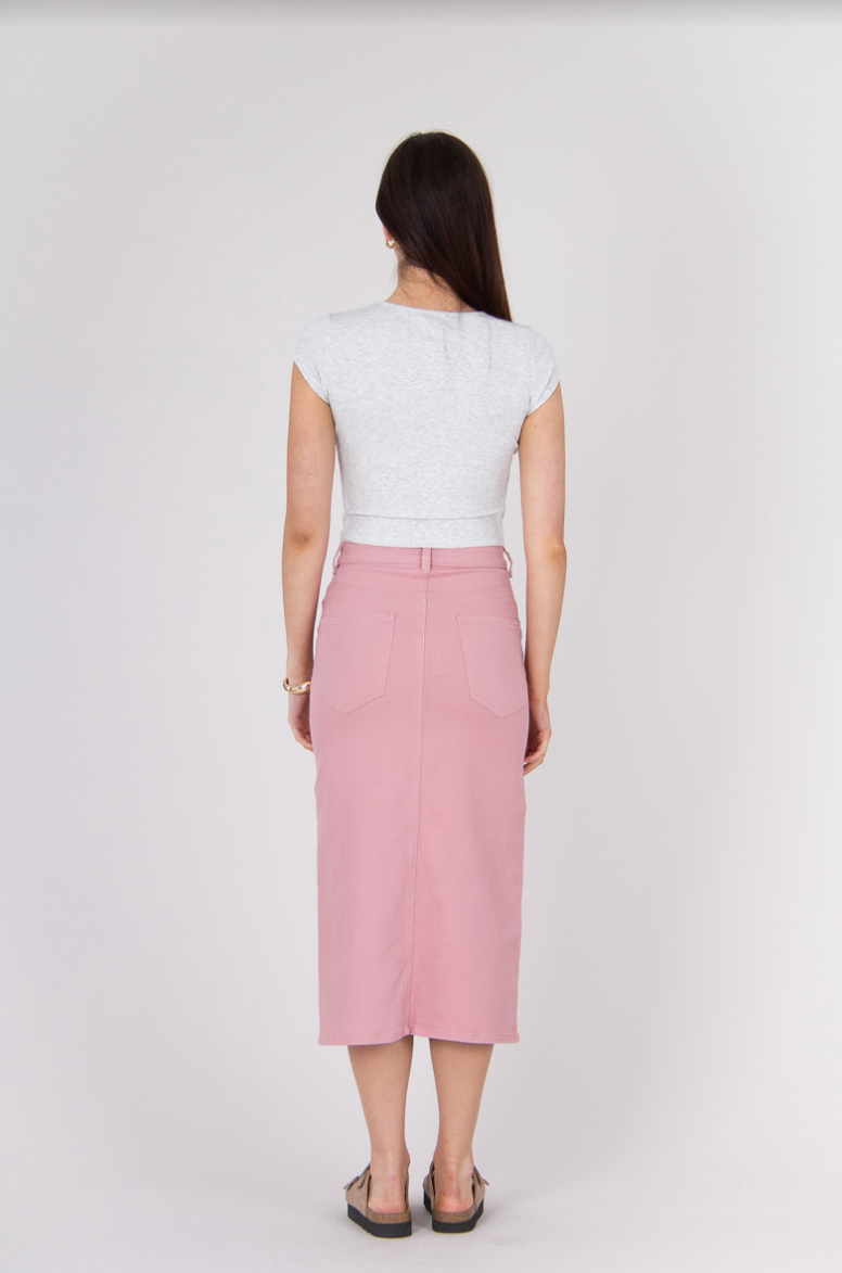 Denim Midi Skirt - Pink