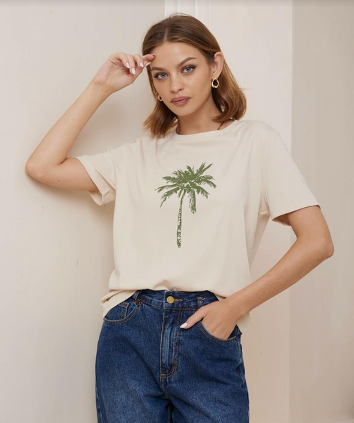 Cotton blend Palm Tee - Cream