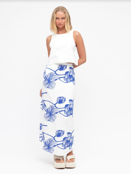 Ren Maxi Skirt- Blue and White Floral