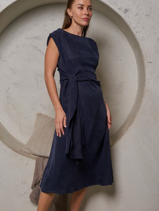 Athena Cupro Midi Dress - Midnight Blue