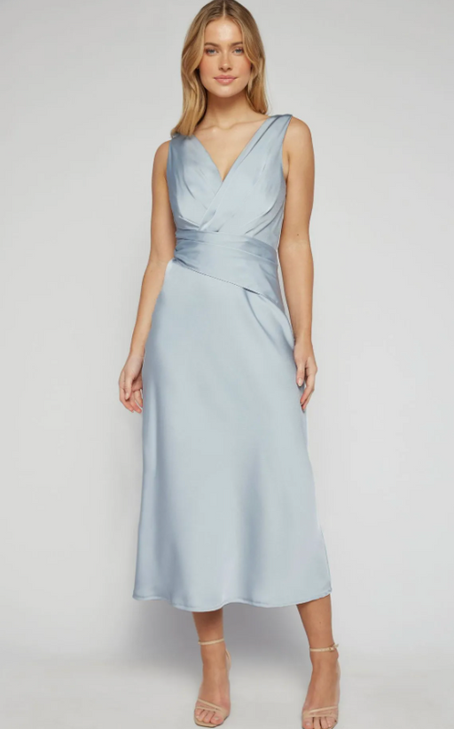 Satin Wrap Dress  - Soft Blue