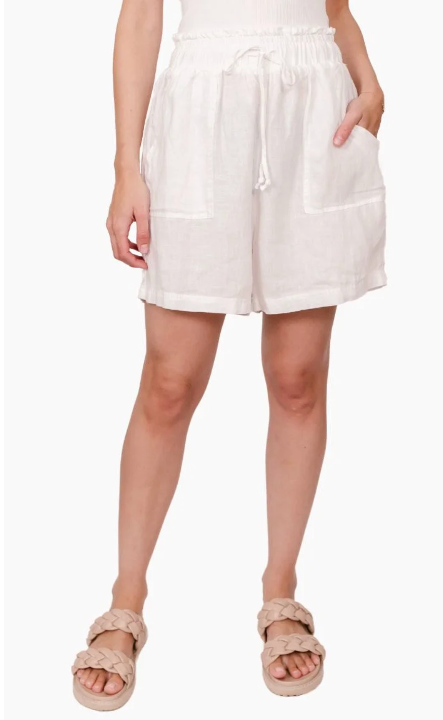 May Drawstring Linen Shorts - White