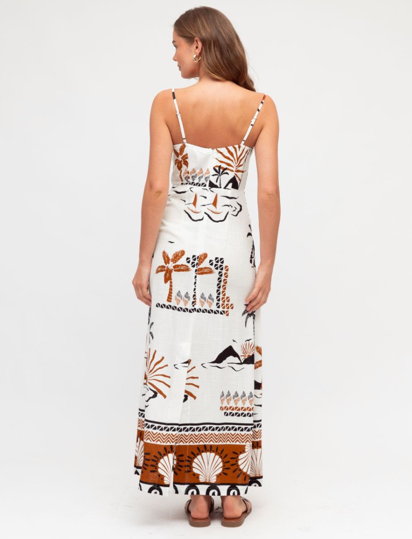 Indria Shell Detail Dress - White and Tan