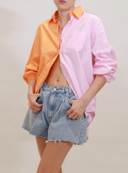 Elastic Sleeve Two tone Shirt - Pink and Orange