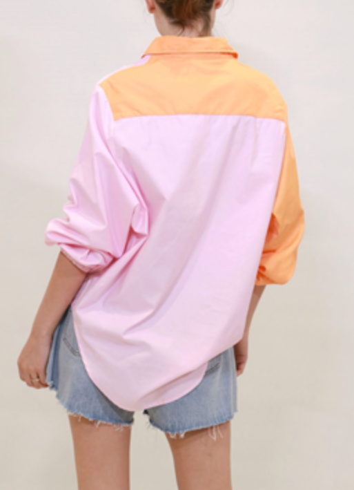 Elastic Sleeve Two tone Shirt - Pink and Orange