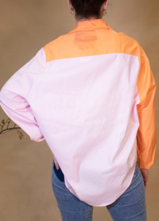 Elastic Sleeve Two tone Shirt - Pink and Orange