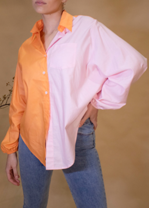 Elastic Sleeve Two tone Shirt - Pink and Orange