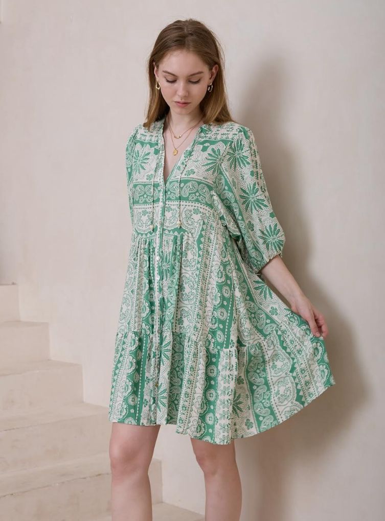 Baby doll Stripe Dress - Green print