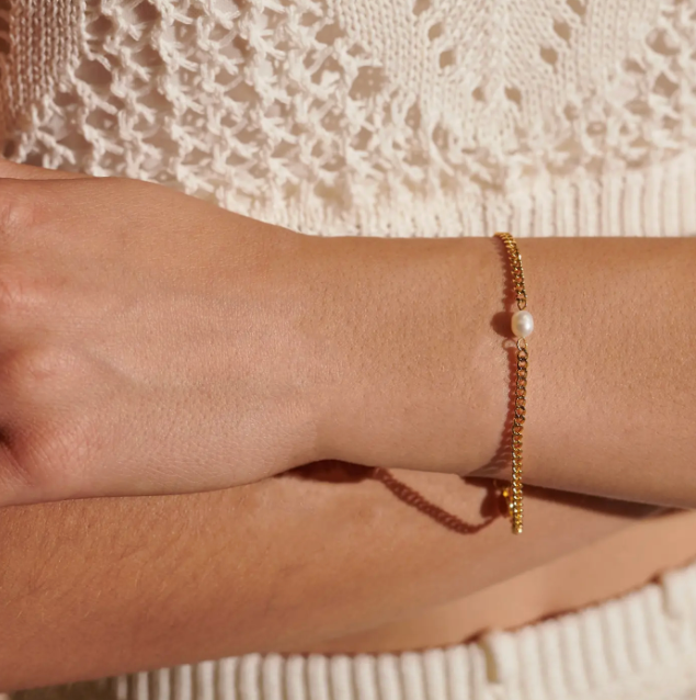 18K Gold Plated Chain Bracelet with Pearl