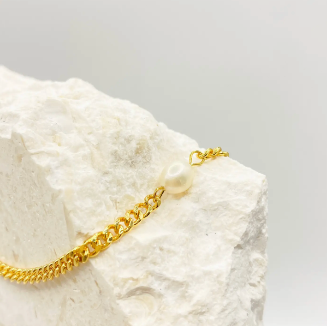 18K Gold Plated Chain Bracelet with Pearl