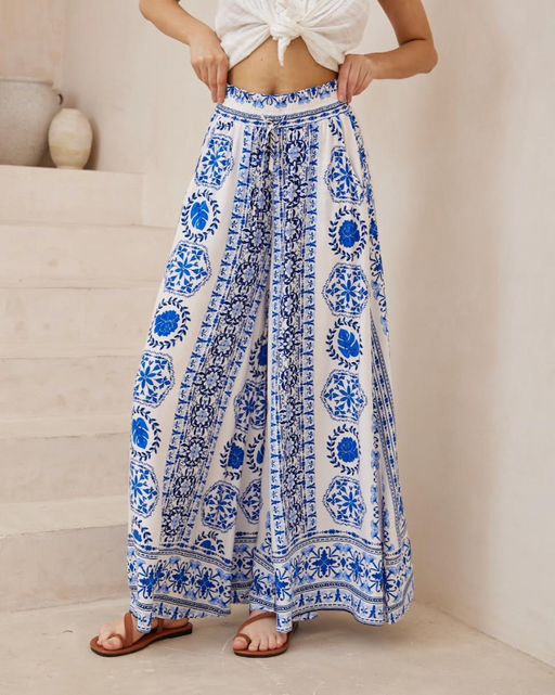 Cropped Palazzo Pants - Blue floral