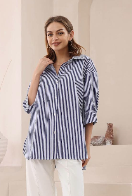 Cotton Stripe button up shirt - Blue and White