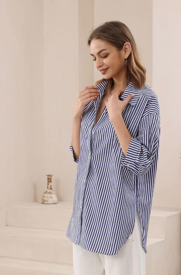 Cotton Stripe button up shirt - Blue and White