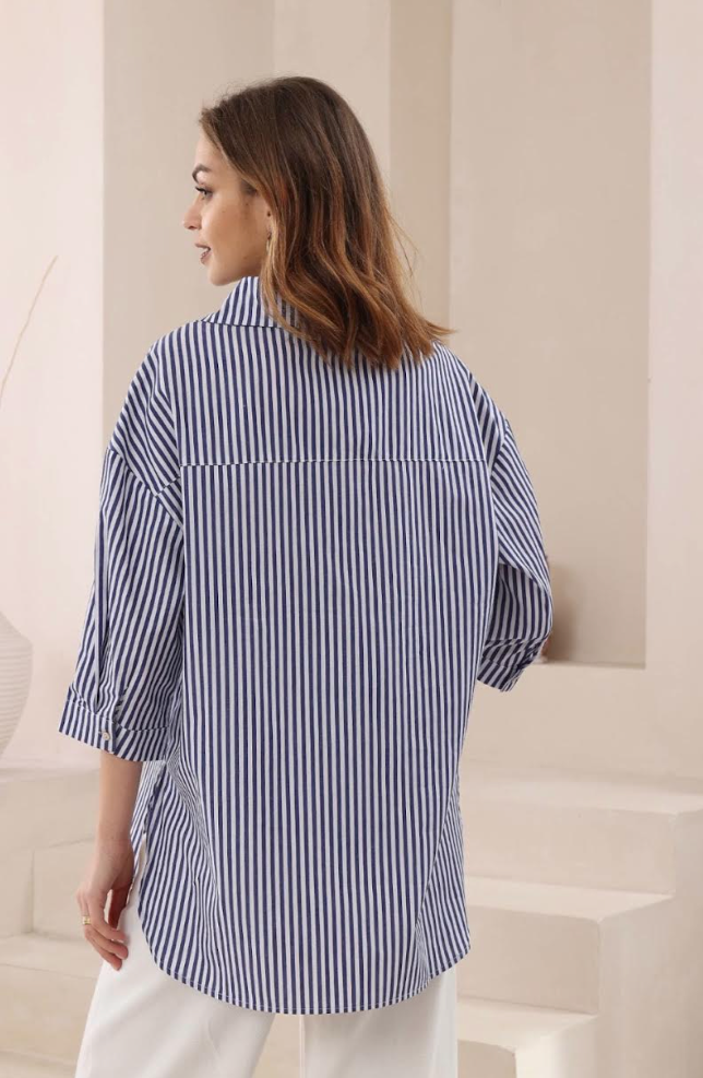 Cotton Stripe button up shirt - Blue and White