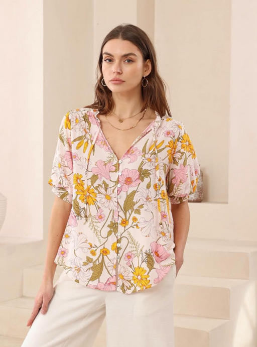 Delilah Balloon Sleeve Blouse - Floral multi