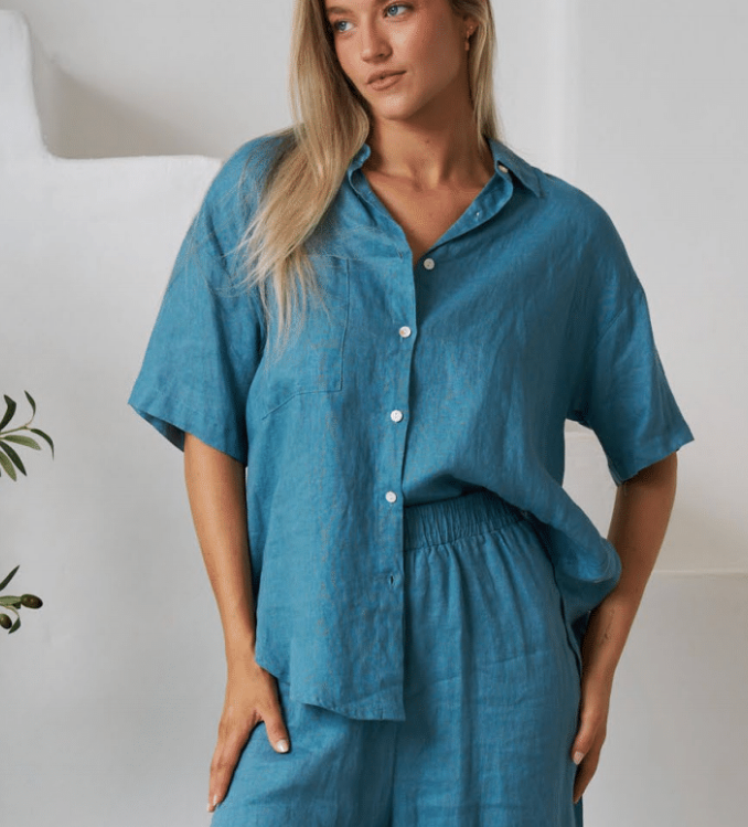 Byron Linen Set Shirt - Teal