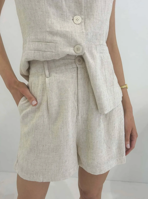 Linen Pleat Shorts - Natural