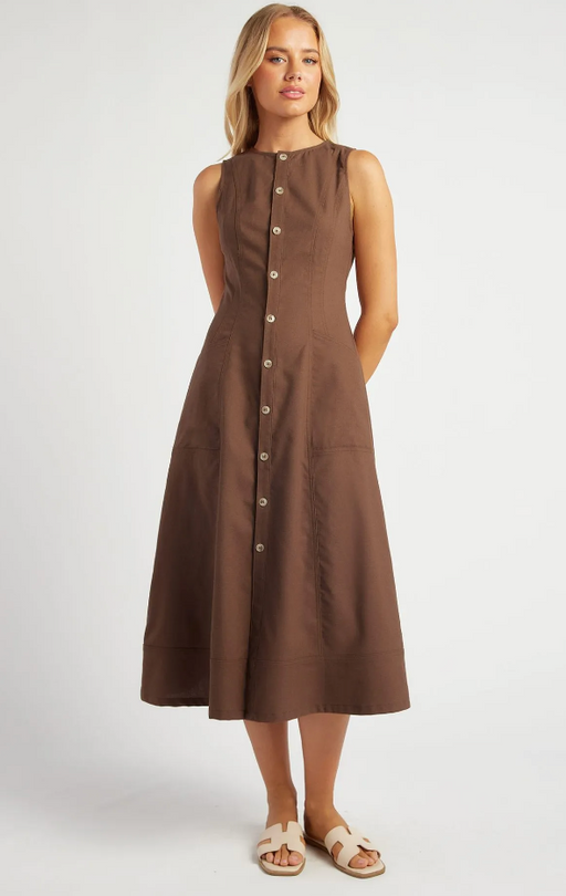 Button front Midi Dress  - Chocolate