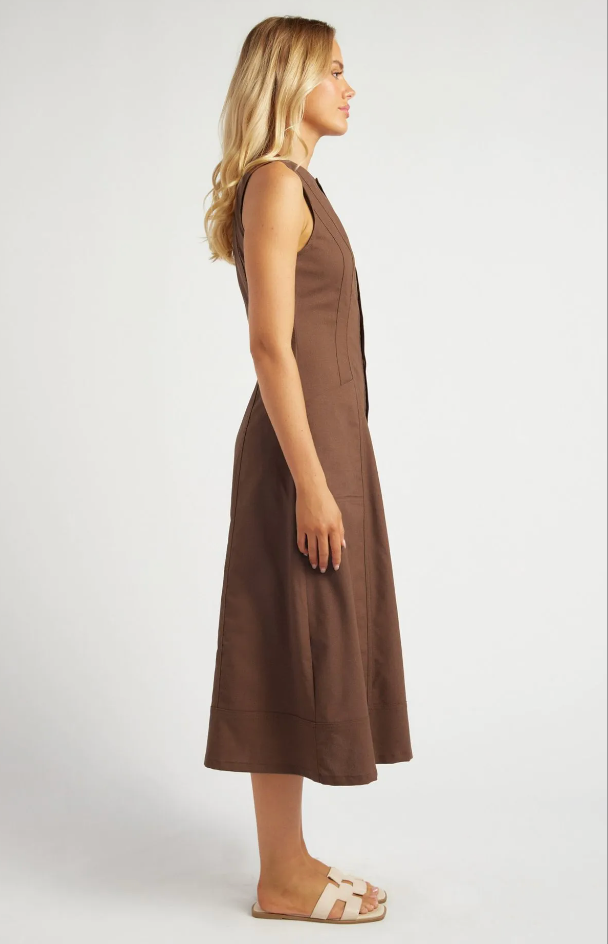 Button front Midi Dress  - Chocolate