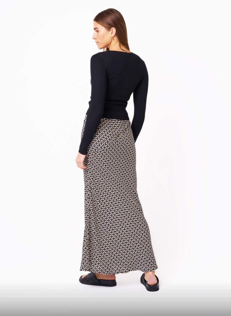 Noor Midi Skirt- Black and cream