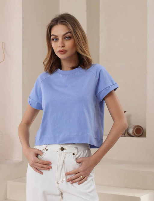 Staple Cropped Cotton Tee - Jacaranda blue