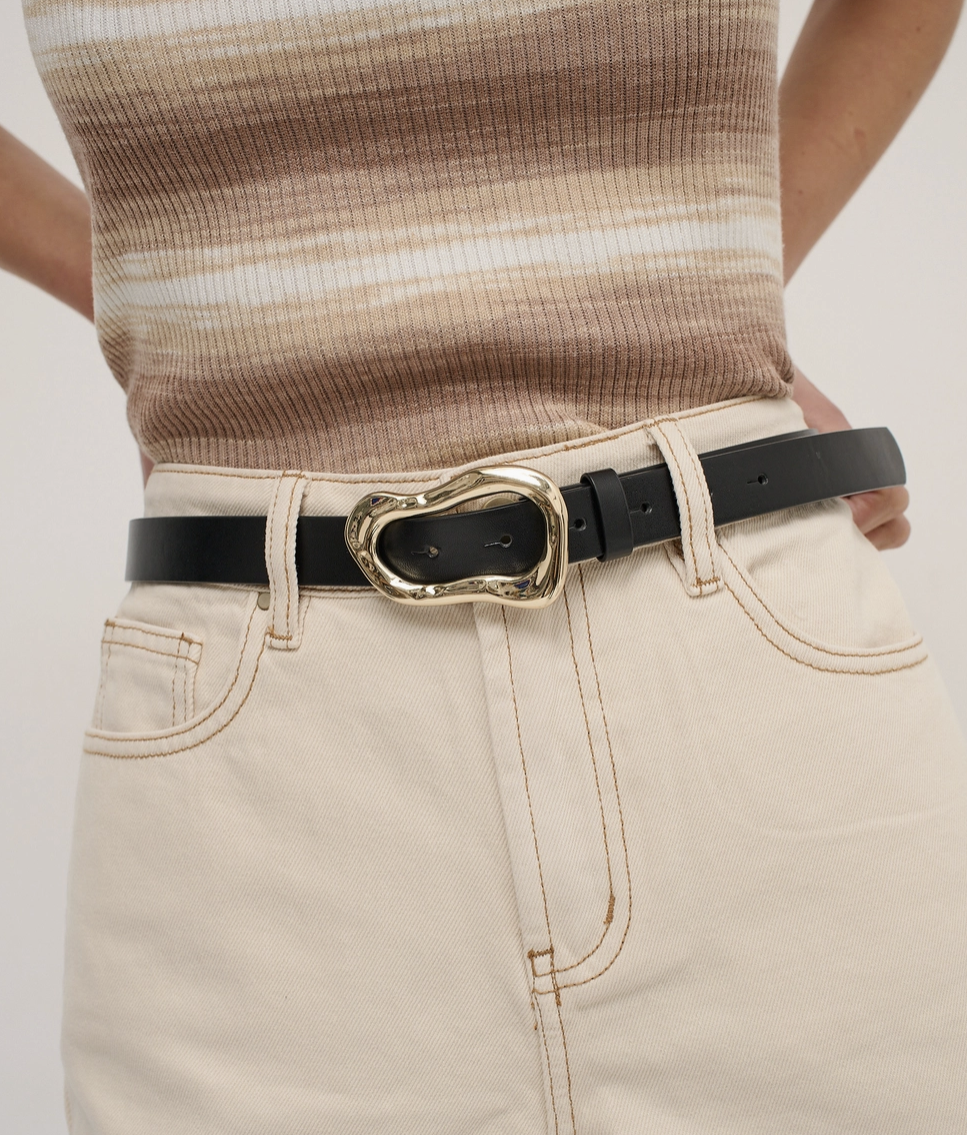 Wavy Buckle Belt - Gold and Black