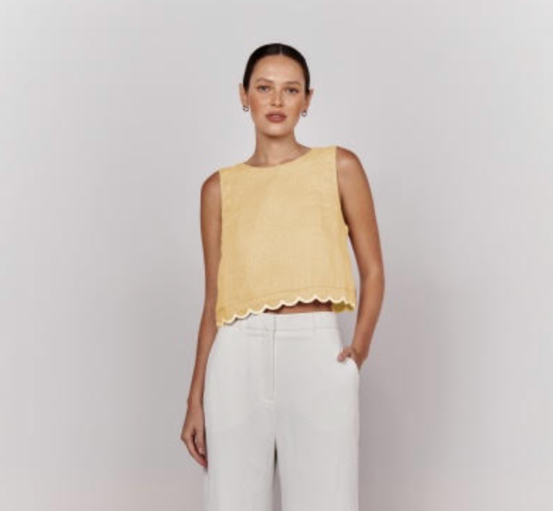 Scallop Hem Crop Top - Lemon