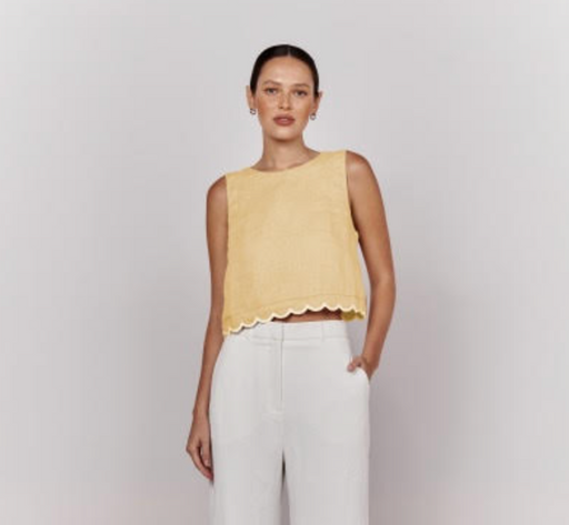 Scallop Hem Crop Top - Lemon