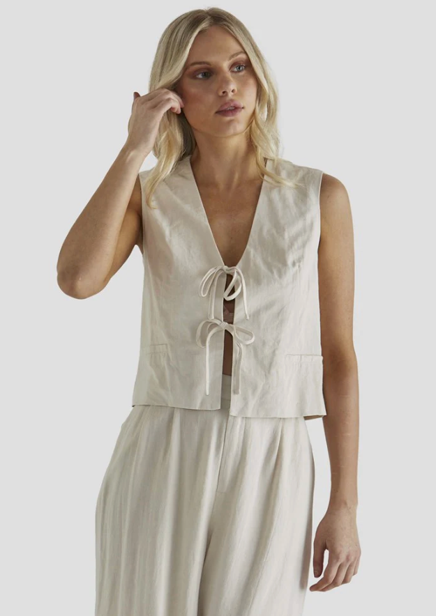 Tie front Vest Top - Bone